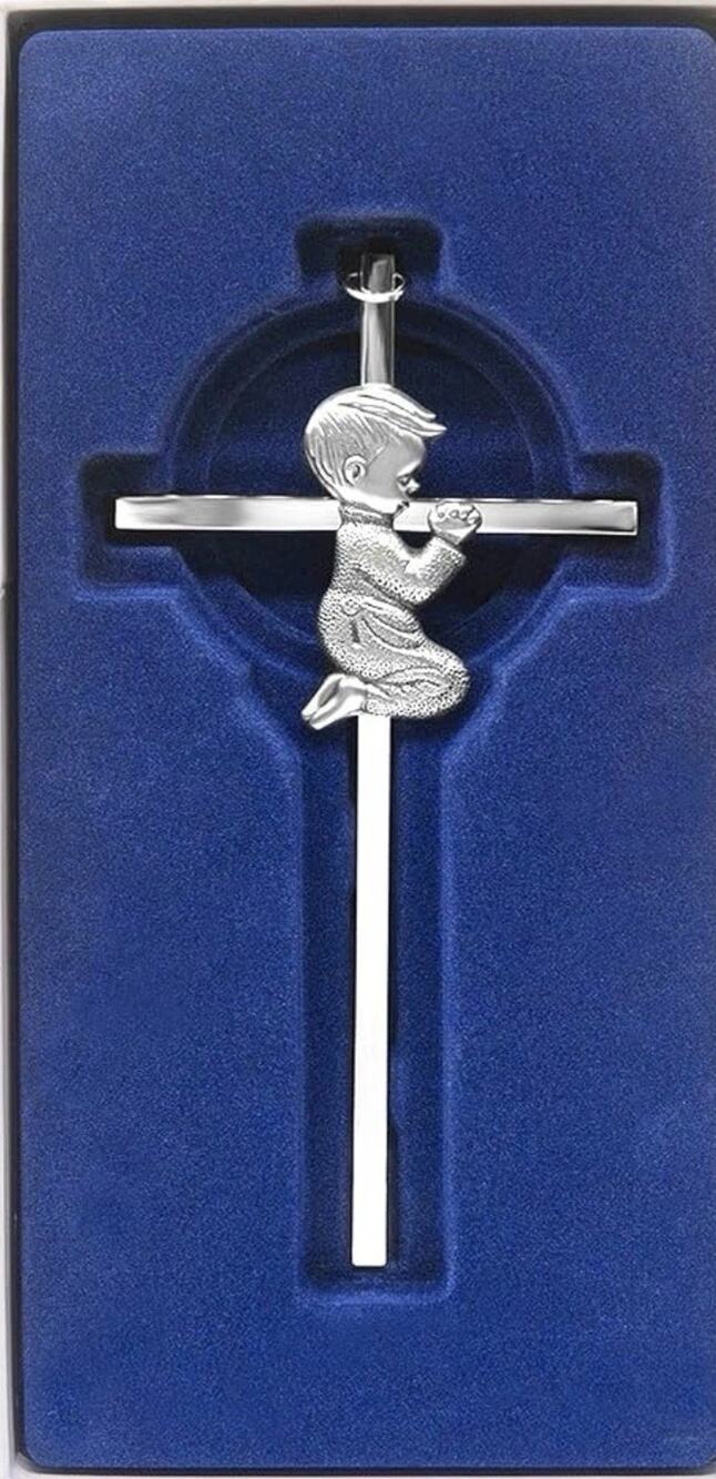 Baby Wall Cross Baptism Gifts for Boys,4-Inch Silver Blessing Boy Baptism Cross